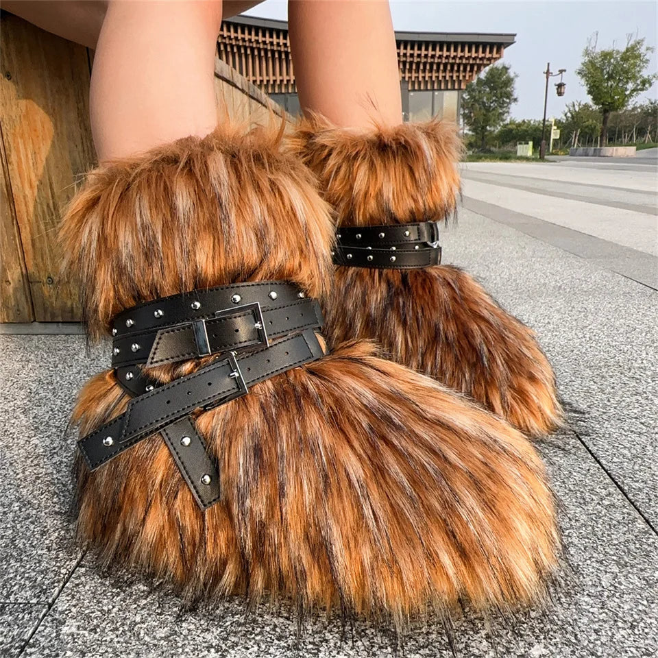 Fluffy Faux Fox Fur Boots