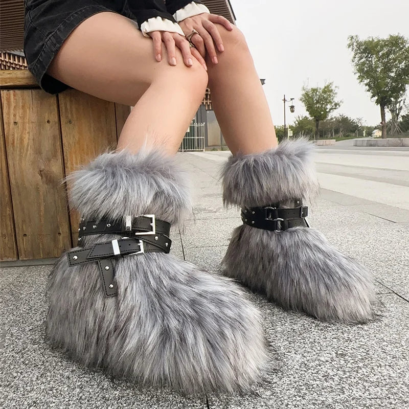 Fluffy Faux Fox Fur Boots