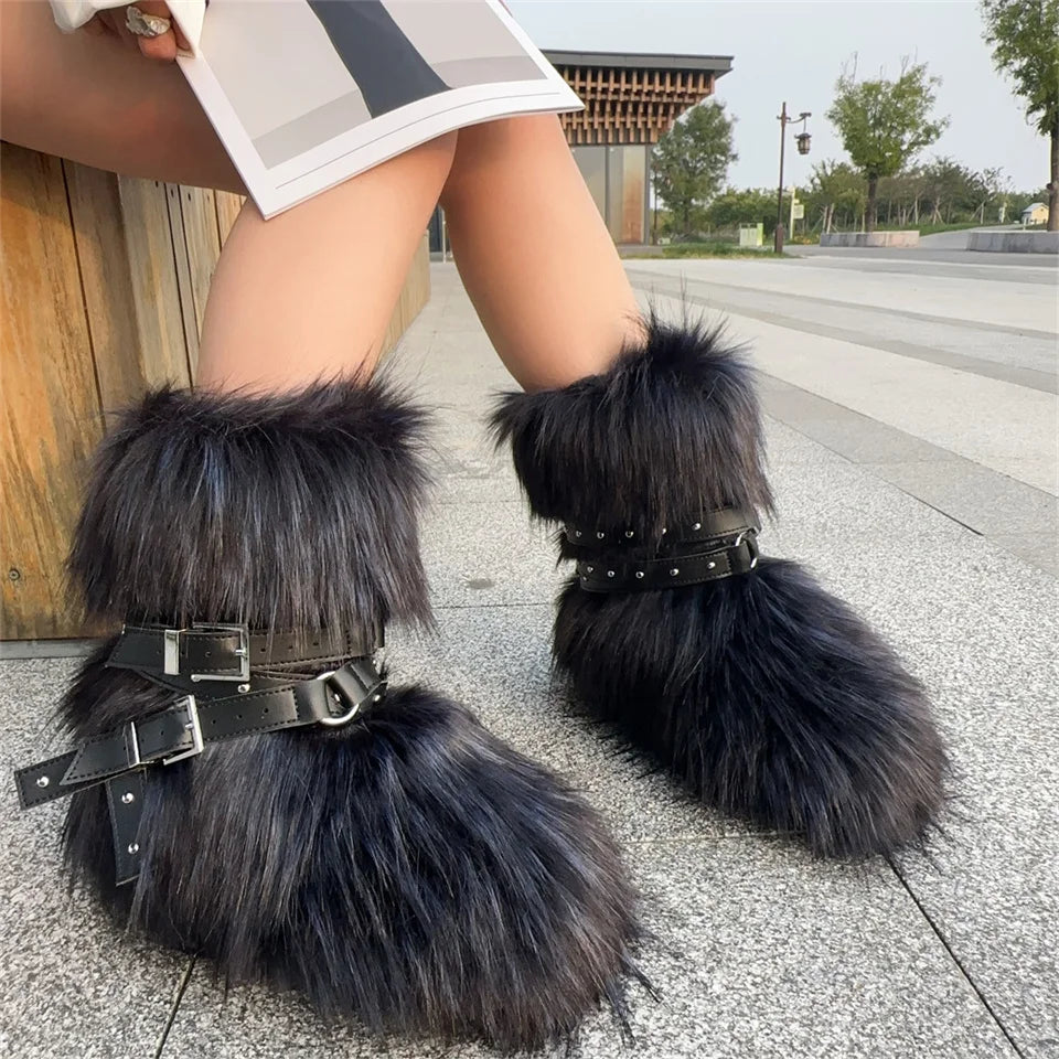 Fluffy Faux Fox Fur Boots